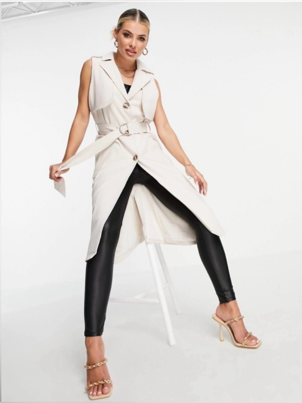 Nordstrom Arden Cream Sleeveless Belted Trench Coat - Picture 2 of 9